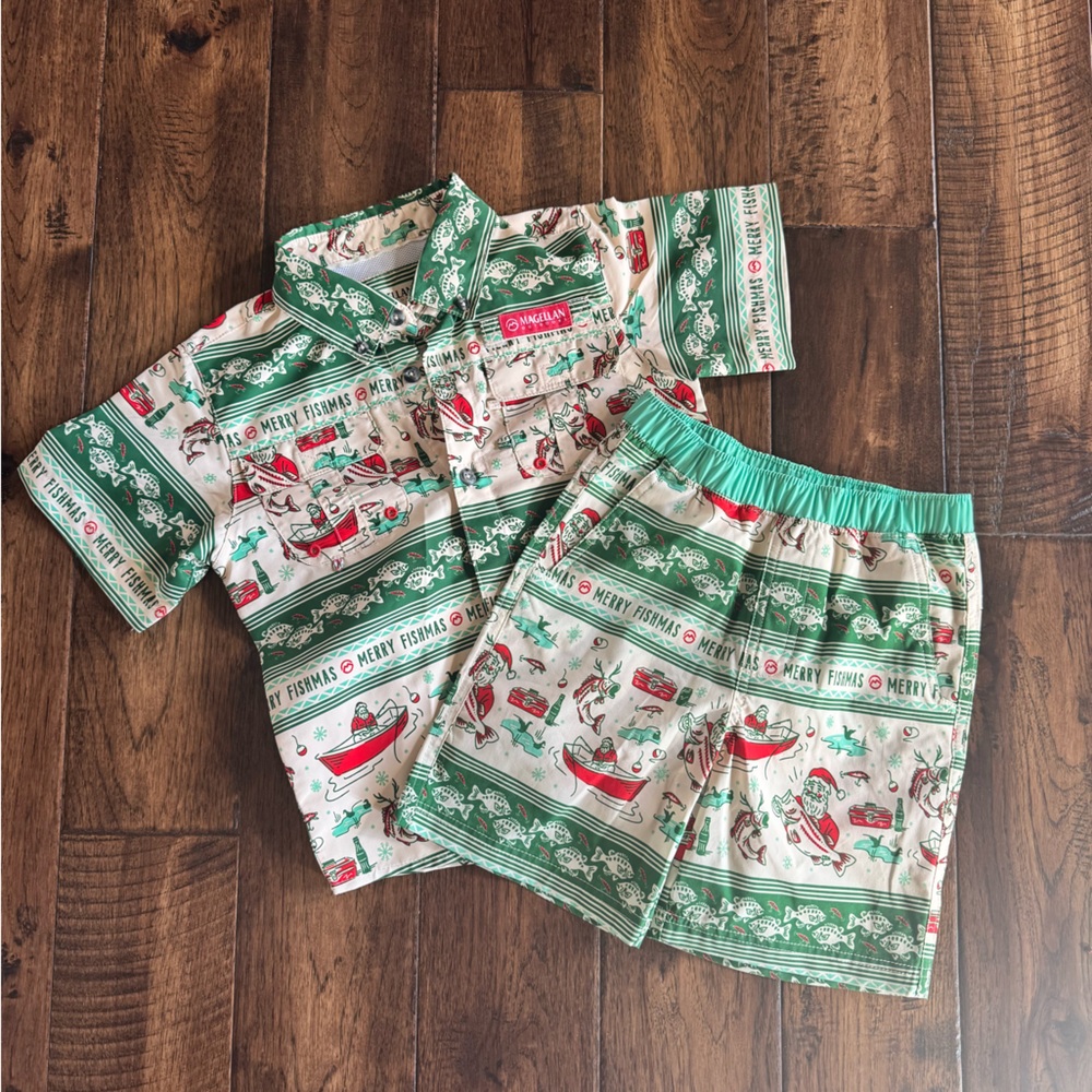 Magellan Outdoors Kids Green and Cream Pajama Set